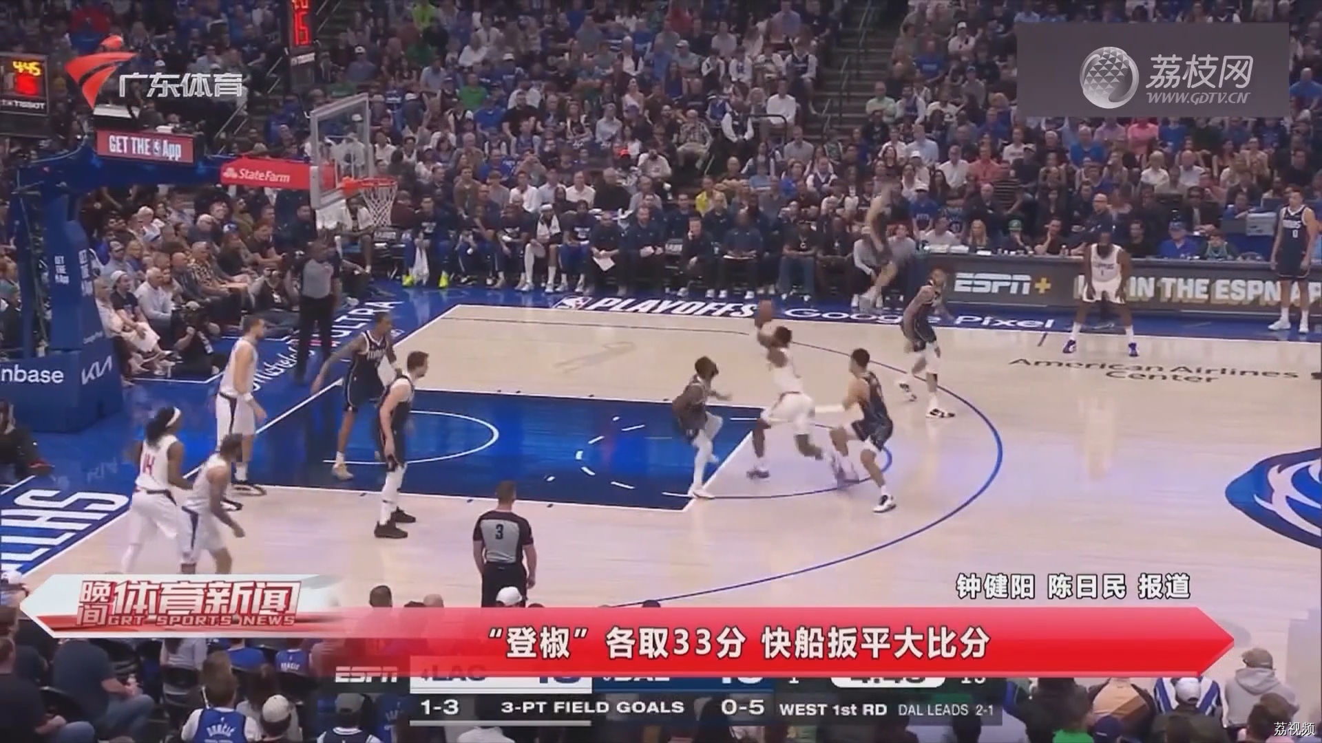 “登椒”各取33分 快船扳平大比分