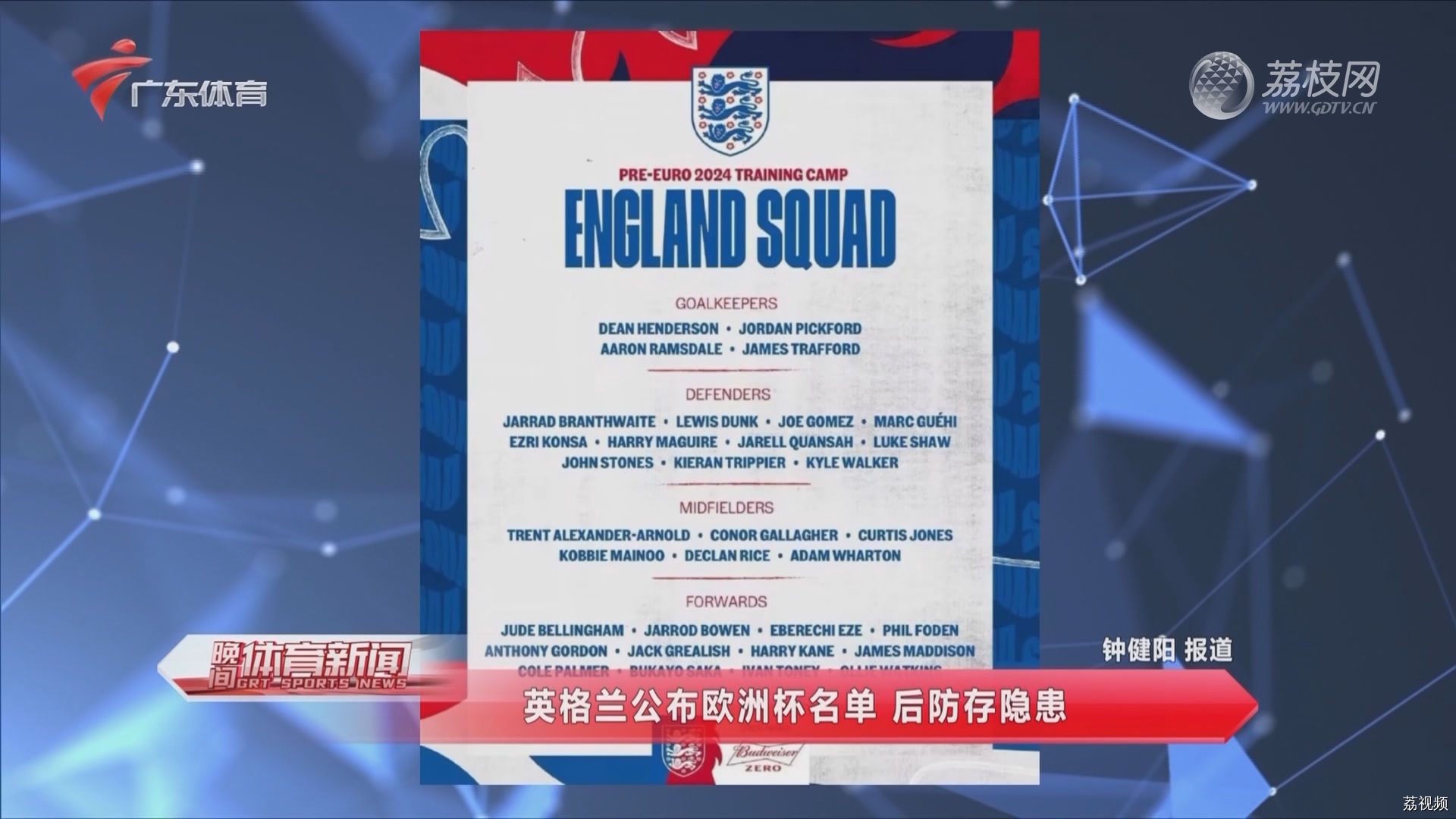 英格兰公布欧洲杯名单 后防存隐患