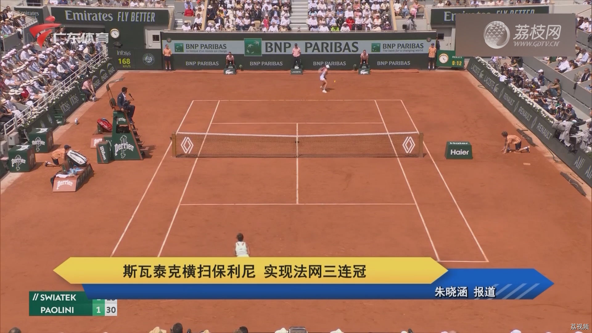 斯瓦泰克横扫保利尼 实现法网三连冠