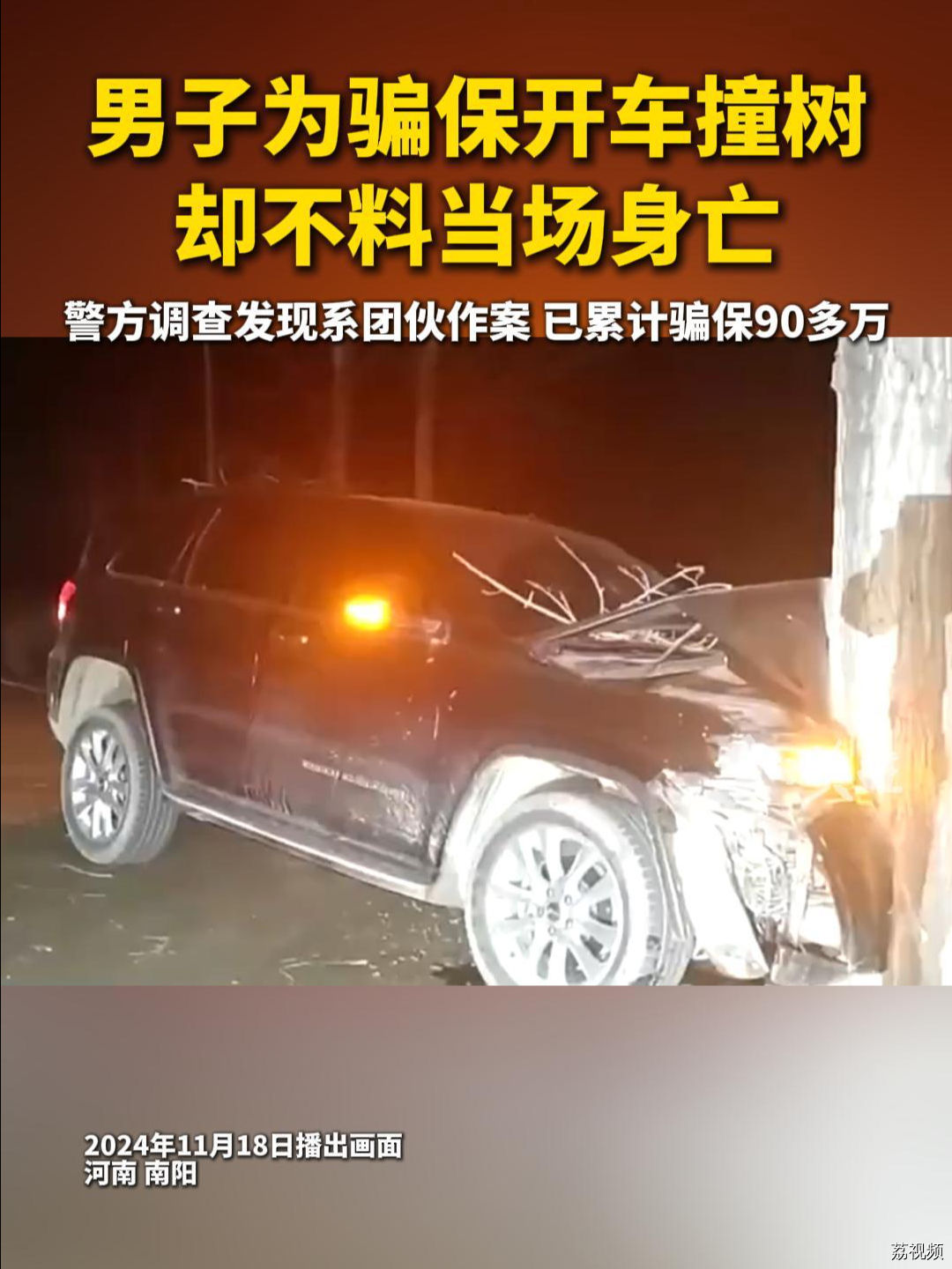 男子为骗保开车撞树 却不料当场身亡