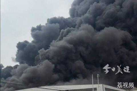 江苏一厂房起火 大量黑烟遮天蔽日
