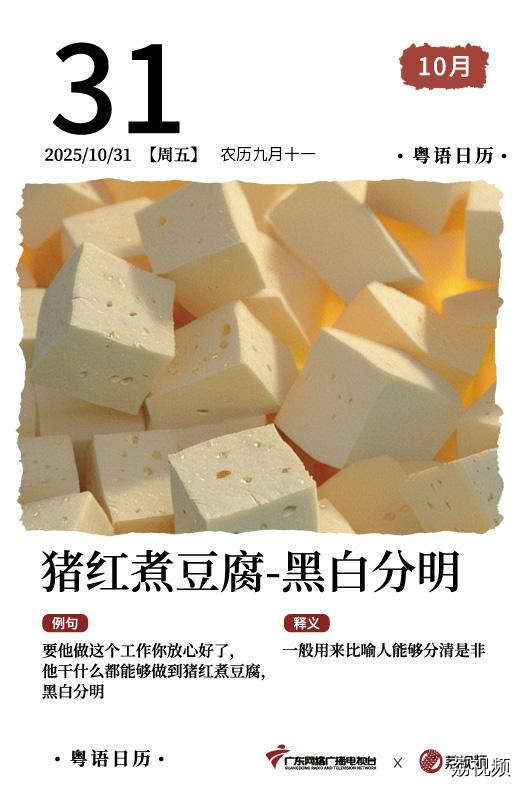 【粤语日历】2025年10月31日：猪红煮豆腐，
黑白分明