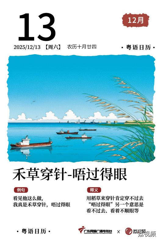 【粤语日历】2025年12月13日：禾草穿针，
唔过得眼